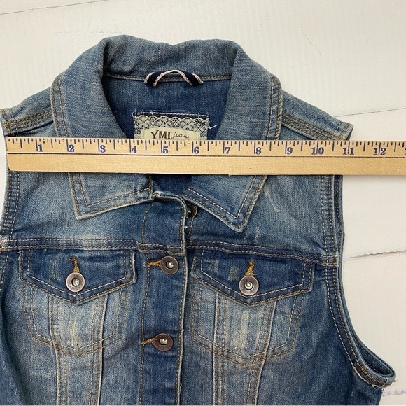 YMI denim collared vest button front pockets juniors small - Picture 5 of 10
